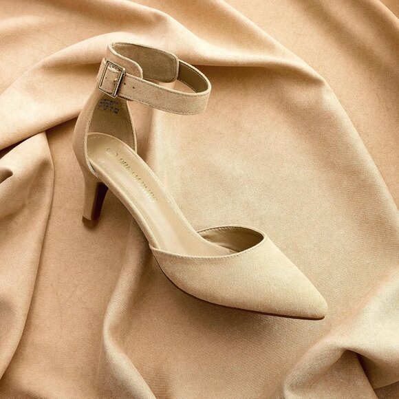 Dream Pairs Women's Nude Suede Faux Suede pointed Toe Kitten Heels Pumps Shoes - Picture 4 of 7